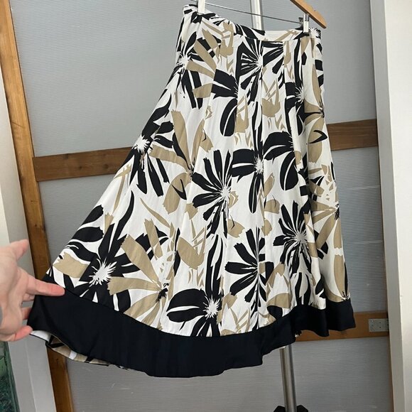 100% Silk Coldwater Creek Floral Maxi Full A-Line Skirt Black‎ Tan White Sz M - Picture 5 of 14